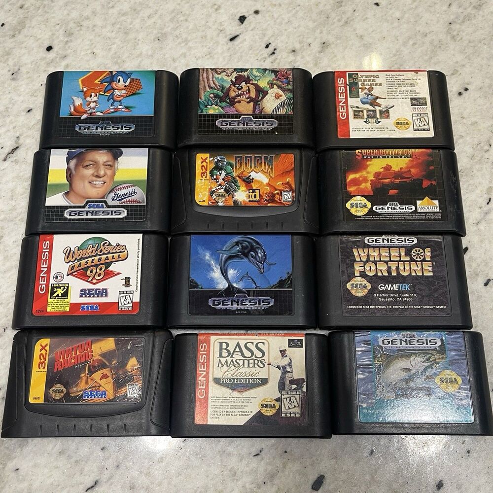 Lot 12 Sega Genesis Games Vtg Authentic Untested Sonic Hedgehog 2 Ecco Dolphin